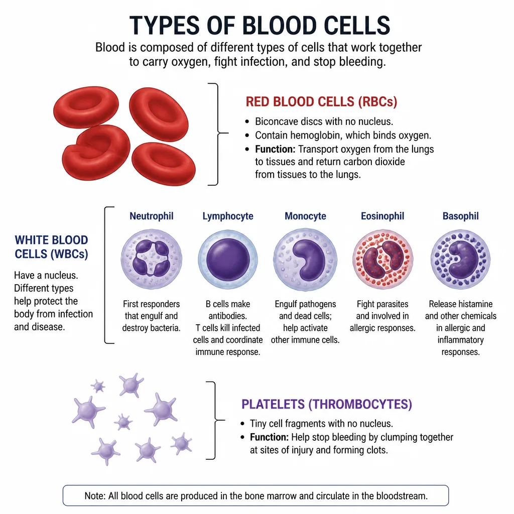 Blood cell types illustration for medical education