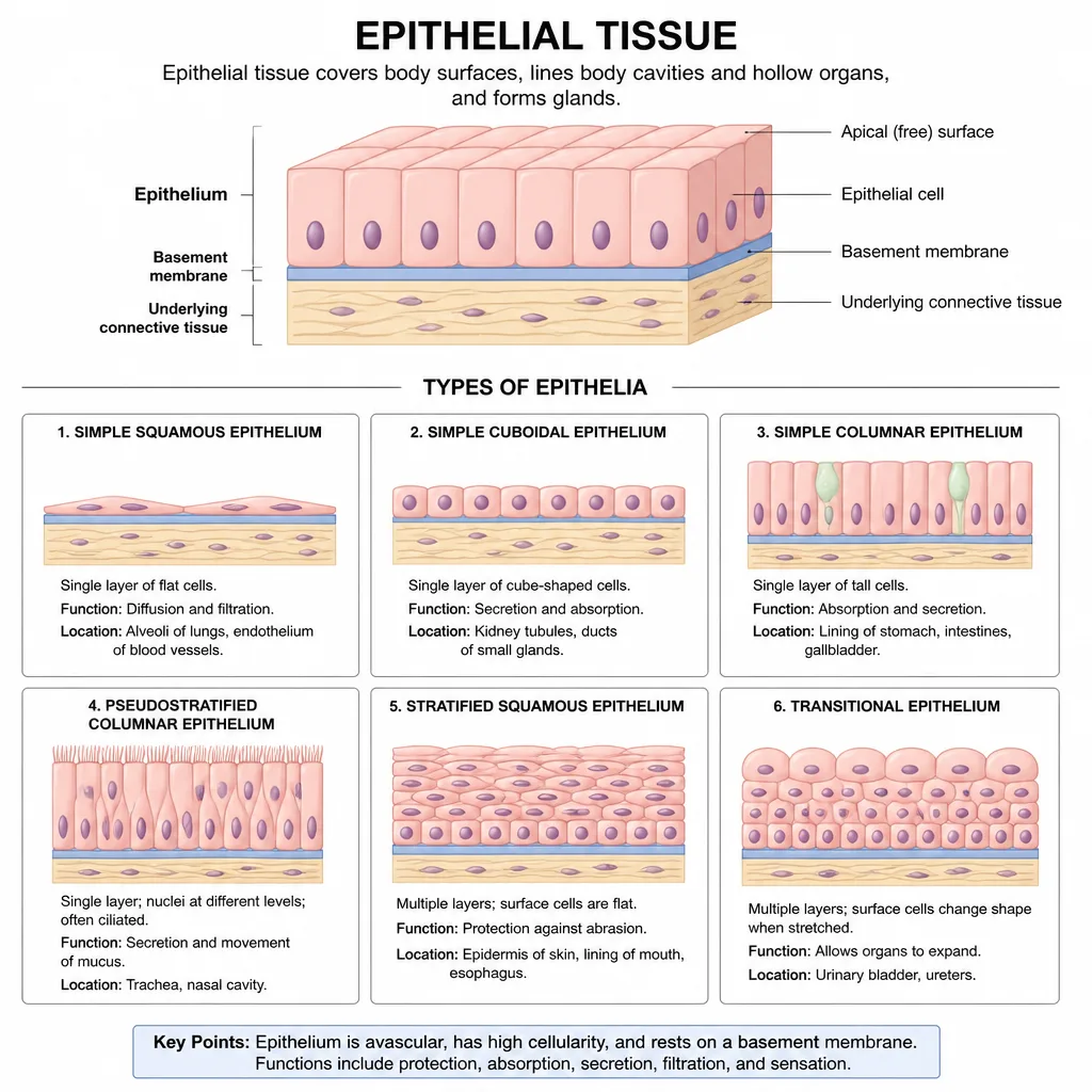 Epithelial tissue cell diagram for teaching
