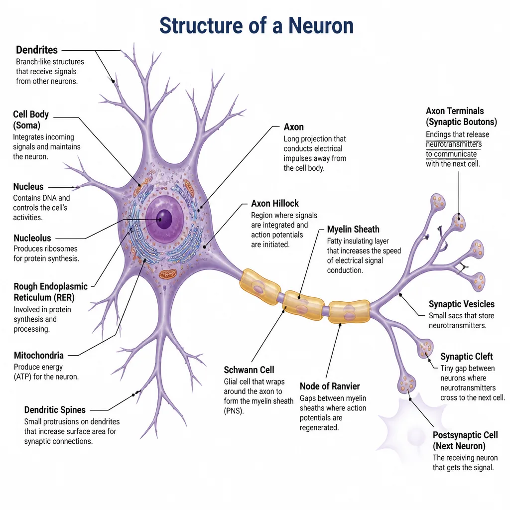 Neuron cell structure diagram for teaching