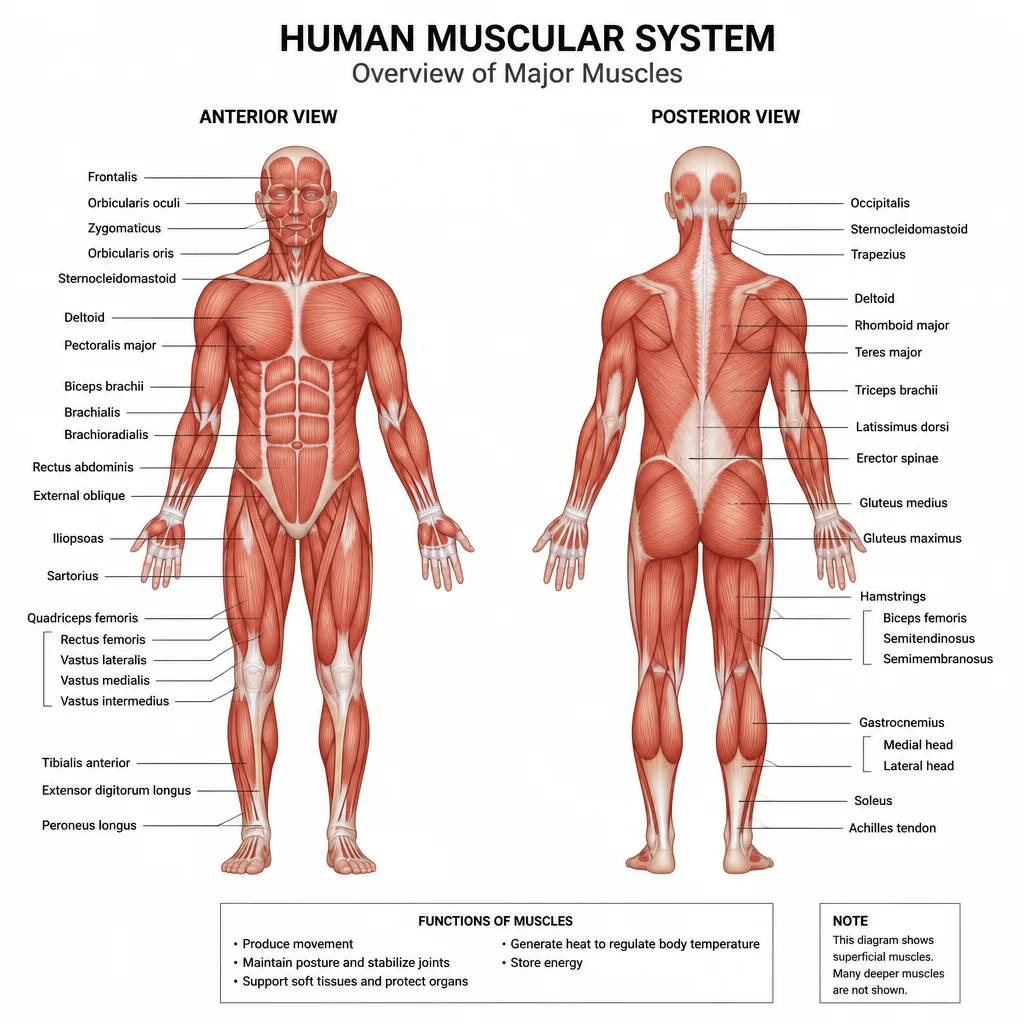 Muscular system teaching diagram for medical education