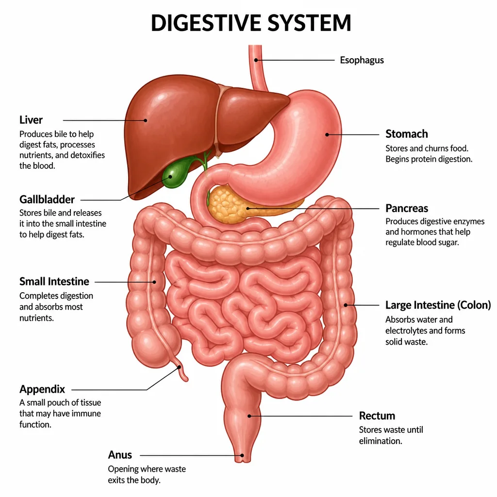 Digestive organs education diagram generated from text