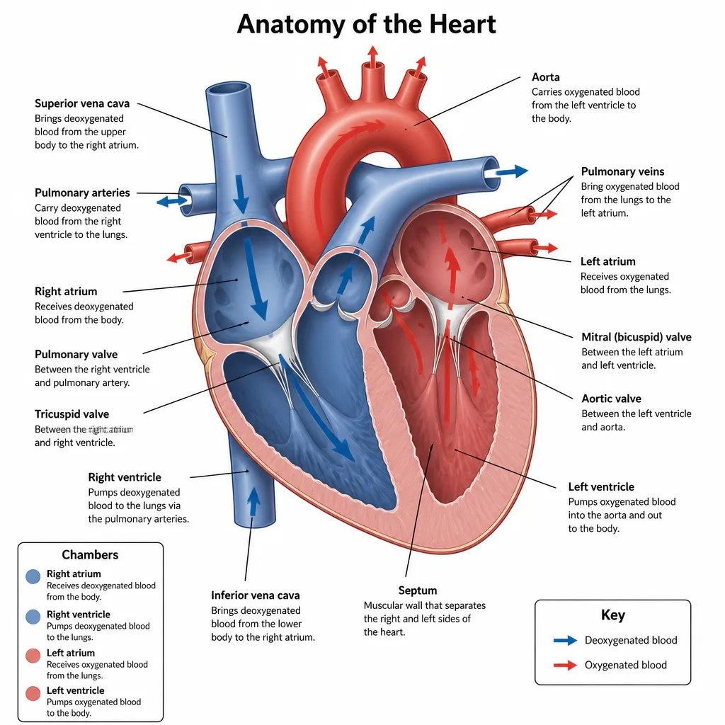 Labeled heart anatomy diagram for patient education
