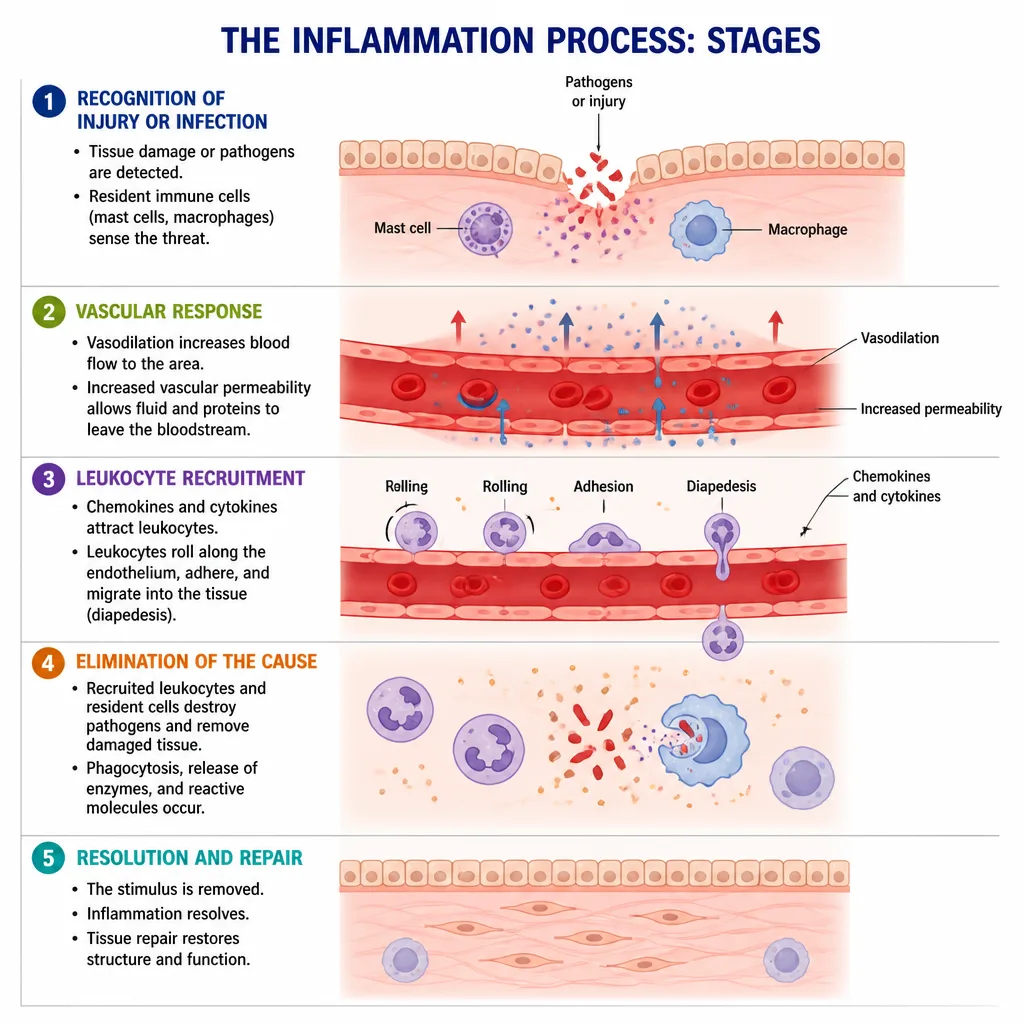 Inflammation process pathology diagram for teaching