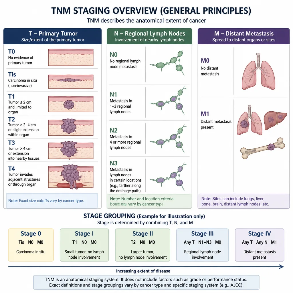 Tumor staging overview illustration for medical education