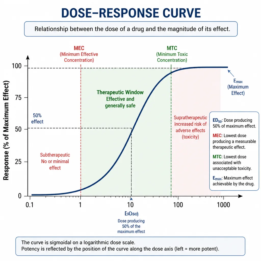 Dose-response curve style pharmacology teaching figure