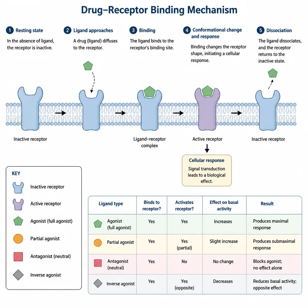 Drug-receptor mechanism diagram for clinical teaching